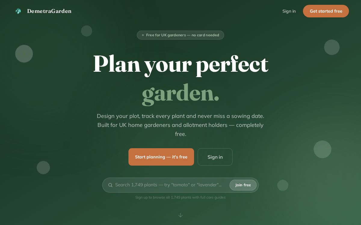 Screenshot of DemetraGarden