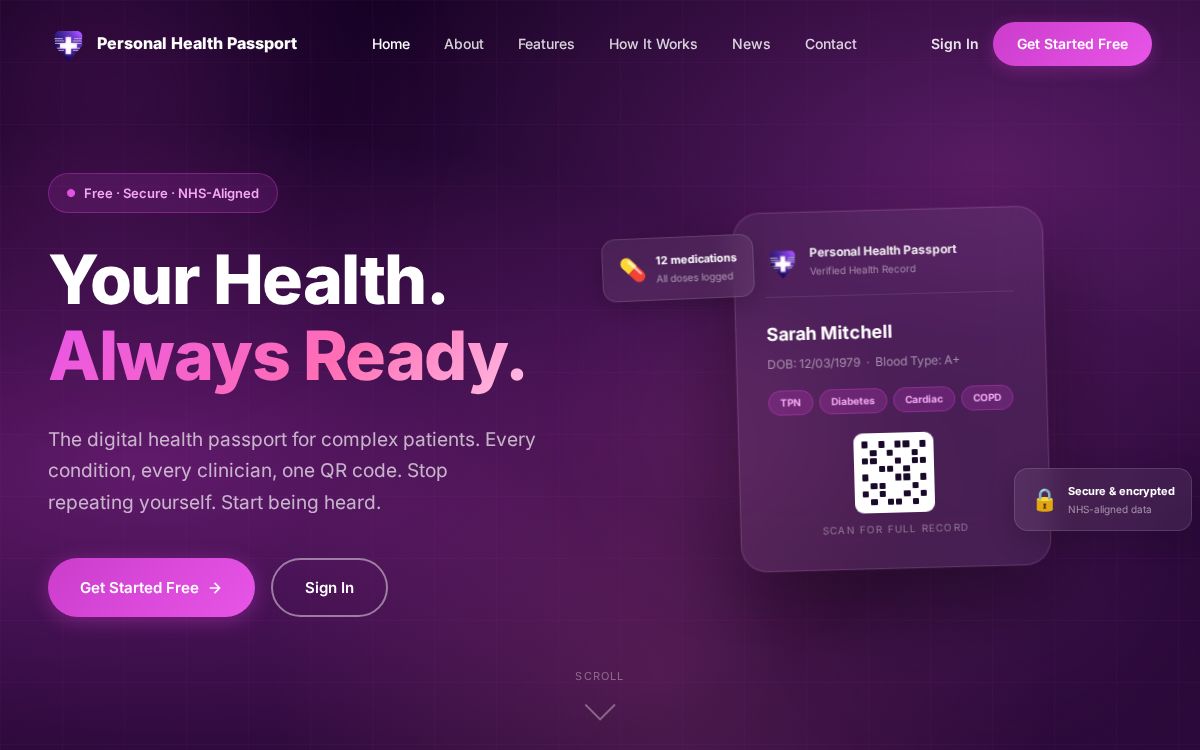 Screenshot of Personal Health Passport